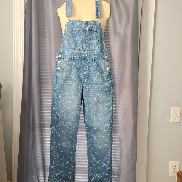 ❤️NWOT Womens FREE PEOPLE WE THE FREE OVERALLS Denim Bib Spotted Size Small - Picture 1 of 15